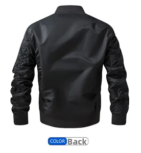 Vue arrière du blouson bomber noir avec manches plissées et détails de bords-côtes