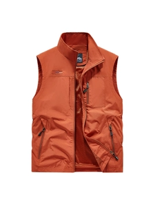 Gilet da Pesca Multi-Tasca da Uomo Collo in Piedi Fodera in Rete Cerniera Traspirante Leggero Casual Gilet