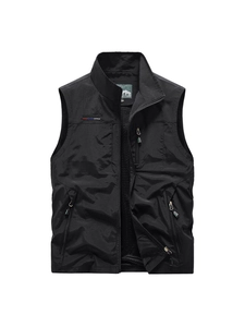 Gilet da esterno senza maniche da uomo con collo alto e tasche con zip in nero