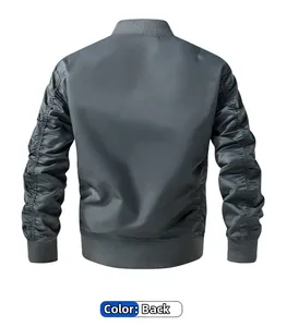 Vue arrière du blouson bomber gris foncé avec des poignets côtelés et des manches plissées