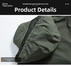 Detail of the men's waterproof jacket showing the detachable hood and mesh lining