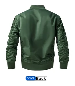 Vue arrière du blouson aviateur homme vert foncé avec bords-côtes et manches froncées
