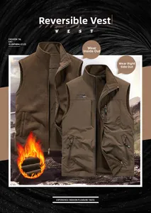 Detail of reversible fleece vest showing windproof fabric and warm thermal lining