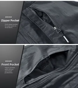 Detail of outdoor vest featuring a zipper pocket and a velcro security flap on the chest