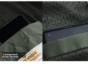 Detail of jacket inner pocket with breathable mesh lining and secure storage space