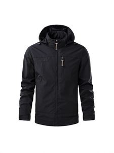 Men Outdoor Hooded Jacket Windproof Waterproof Casual Lightweight Breathable Shell Coat Detachable Hood For Hiking Daily