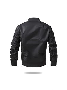 Vue arrière du blouson bomber noir pour homme avec manches froncées et finitions côtelées