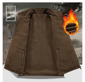 Detail view of thickened fleece lining and inner pocket on warm men's outdoor vest