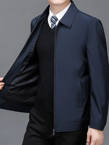 Giacca casual da lavoro da uomo in blu navy con colletto e chiusura con cerniera