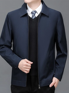 Giacca casual business da uomo blu navy con bavero classico e chiusura a zip