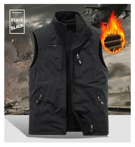 Men's winter outdoor vest with fleece lining, stand collar and zipper pockets