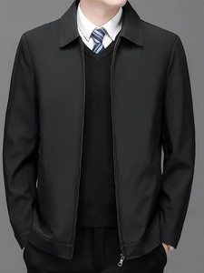 Giacca business casual nera da uomo con rever elegante e chiusura a cerniera lampo