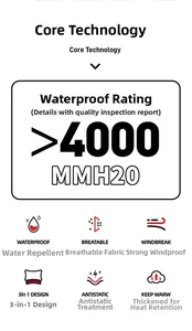 Waterproof jacket features technical details including windproof and breathable fabric