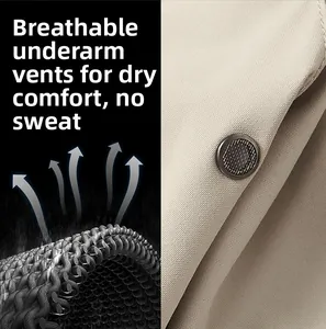 Detail of underarm ventilation holes with metal mesh for breathable outdoor jacket comfort