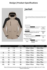 Detailed size chart for 3-in-1 outdoor waterproof jacket with measurements from XS to 4XL