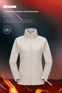 Detail of beige fleece liner jacket featuring thermal compound fabric and anti-static texture