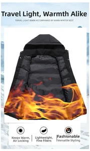 Détail d'un gilet matelassé noir à capuche avec isolation thermique sur fond de montagne