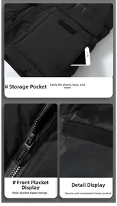 Détail du gilet d'hiver pour hommes avec grande poche, fermeture éclair et poche intérieure