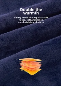 Gros plan du tissu polaire thermique bleu foncé 400g pour veste de plein air 3-en-1
