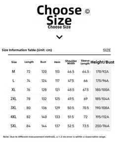 Detailed size guide table for waterproof outdoor jacket including M to 5XL measurements