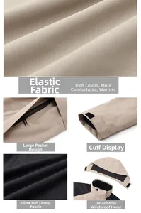 Detail view of khaki hiking jacket showing fleece lining and adjustable velcro cuffs
