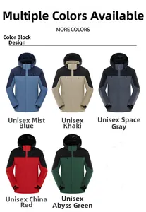 Présentation matricielle de cinq coloris pour vestes à capuche d'extérieur unisexes