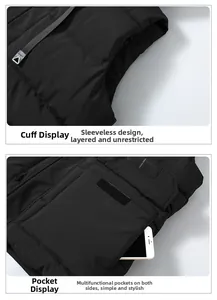 Détail d'un gilet matelassé noir mat avec poches à rabat fonctionnelles pour smartphone