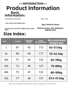 Detailed size chart for men's winter utility vest showing lengths and measurements