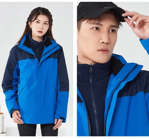 Detail of waterproof outdoor jacket with detachable inner liner and adjustable cuffs