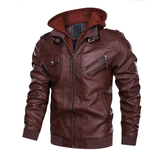 Detailed close-up of dark red PU leather jacket showing texture, zippers, and ribbed cuffs