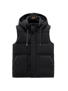 Men's Hooded Padded Vest Winter Thickened Warm Puffer Gilet Solid Color Casual Workwear Sleeveless Jacket Outerwear For Men