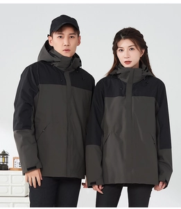 Three-in-one waterproof outdoor jacket with detachable hood and adjustable cuffs