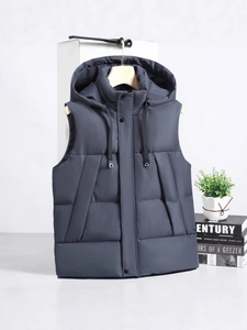 Men's Hooded Padded Vest Thermal Quilted Sleeveless Jacket Korean Style Casual Windproof Winter Autumn Outwear For Men