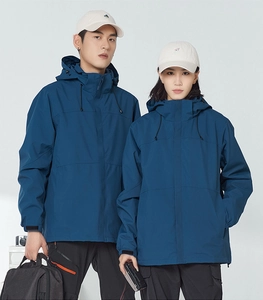 Veste à capuche d'extérieur bleu marine avec cordon réglable et poignets à bande velcro