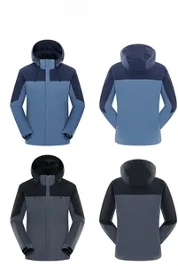 Vestes de randonnée imperméables bleu brume et gris espace avec capuche ajustable