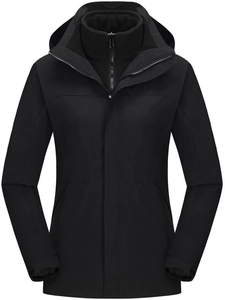 3-in-1 waterproof outdoor hiking jacket in matte black with removable fleece lining