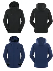 Détails de la capuche coupe-vent et du cordon de serrage des vestes d'extérieur noir et marine