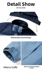 Détails de la poche zippée étanche et des poignets velcro de la veste de randonnée