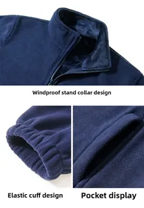 Détail de la doublure en polaire bleu marine avec col coupe-vent, poignets et poches zippées