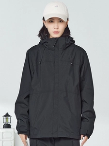 Veste outdoor 3-en-1 imperméable noire avec capuche réglable et tissu coupe-vent