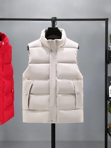 Verdickte Herren Stehkragen Steppweste in Hellkhaki für den Herbst und Winter Outfits
