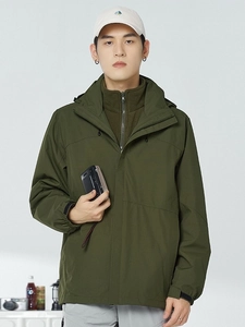 Veste de randonnée 3-en-1 vert olive pour homme avec doublure polaire amovible