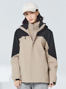 Veste de randonnée 3-en-1 imperméable avec doublure polaire amovible en beige et noir