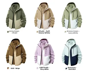 Detailed grid showing six color combinations of three-in-one outdoor hooded jackets