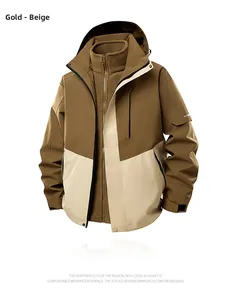 Detail of detachable fleece liner and reflective pocket on 3-in-1 hiking jacket