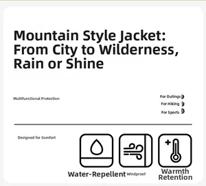 Graphic showing windproof waterproof and thermal features of the outdoor mountain jacket