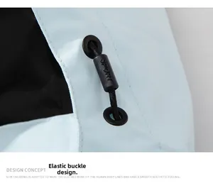 Detail of the elastic drawstring with a SPORT adjustment toggle on the light blue jacket
