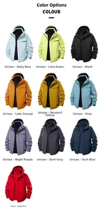 Detailed color grid showing waterproof outdoor jackets in ten vibrant assorted colors