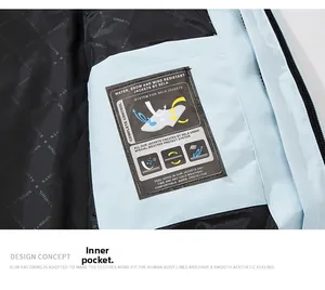 Detail view of inner pocket on a functional jacket with technical outdoor labels