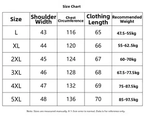 Tableau des tailles détaillé pour gilet cargo homme avec mesures en centimètres
